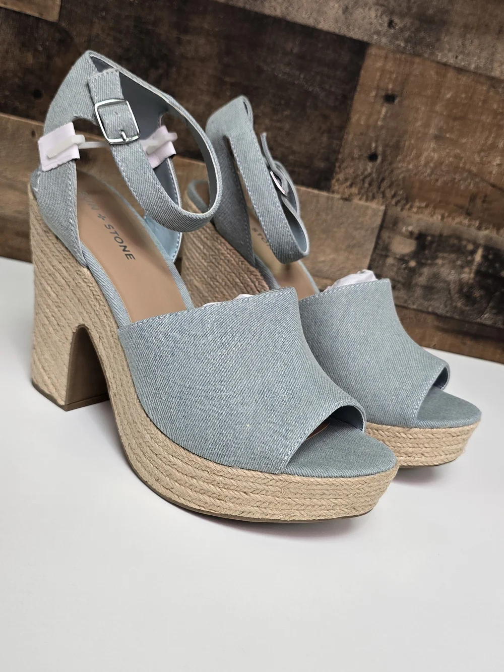 Sun + Stone Light Blue Denim Platform Espadrille Sandals